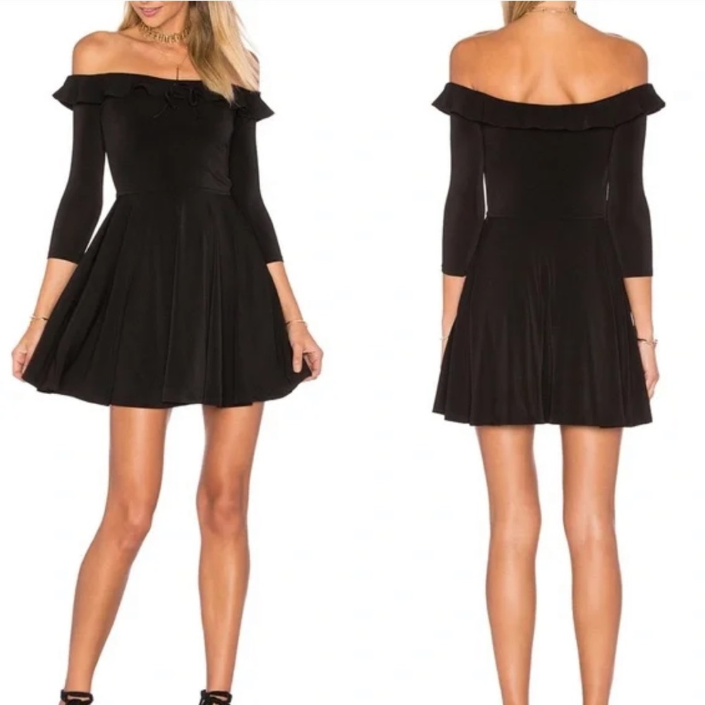 Lovers + Friends Gabbie Black Ruffle Half Sleeve‎ Mini Skater Dress